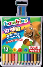 kredki woskowe BAMBINO w oprawie drewnianej 12 kolorów 